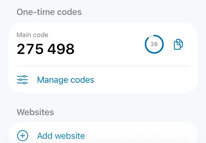 A ChromVoid login on iPhone with its one-time code and refresh timer